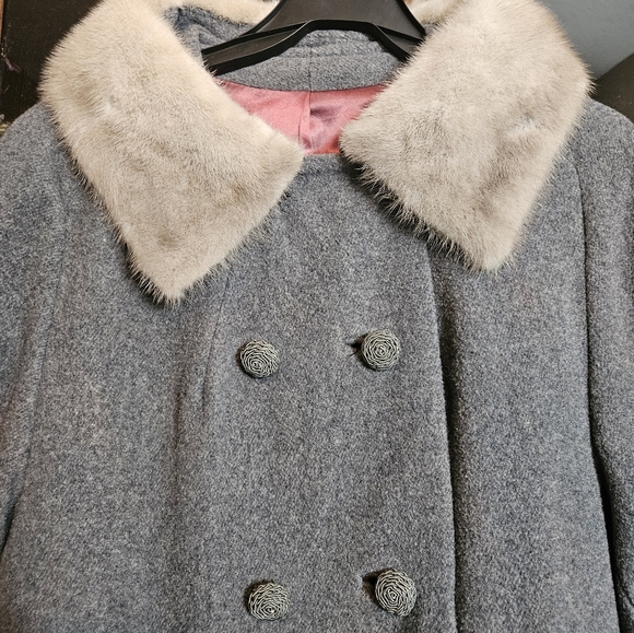 Vintage Anglo Fabrics Womens XL Wool Double Breasted Long Grey Jacket - Picture 2 of 8